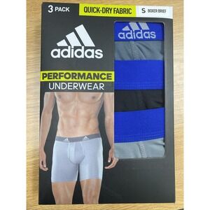 Adidas Mens Performance Boxer Briefs Sz Small (3-Pack) Quick-Dry Gray/black
